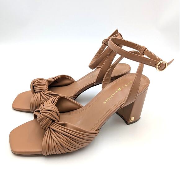 Tommy Hilfiger Sarifina Knot Block Heel Sandals Women's Brown Size US9.5M EU40 - Picture 1 of 14